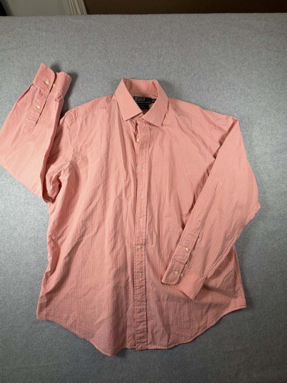Polo Ralph Lauren Regent Classic Fit Orange Gingham Dress Shirt 17.5 34/35